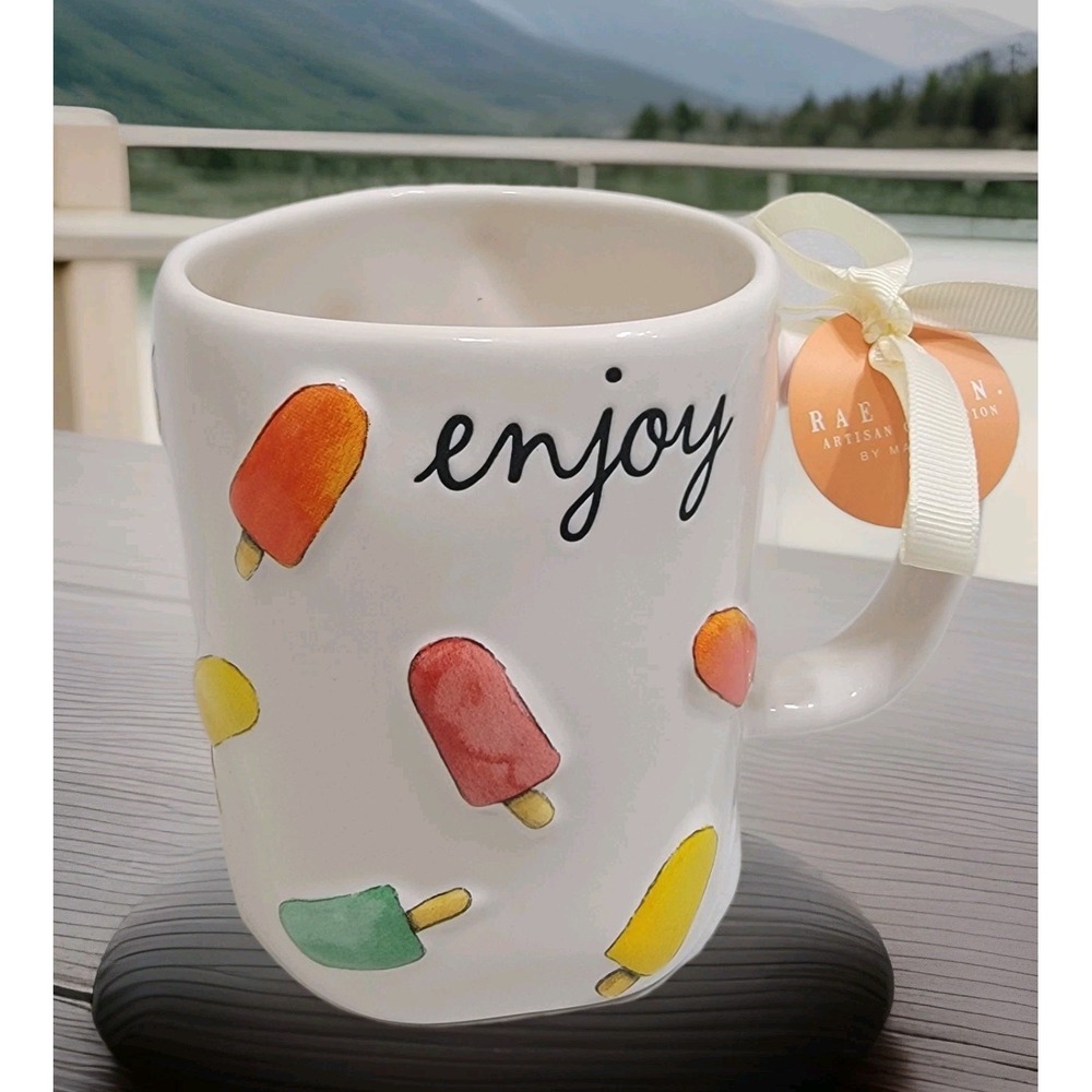 NEW! Rae Dunn "ENJOY" COLORFUL 3D Popsicle Pops Summer Coffee Mug